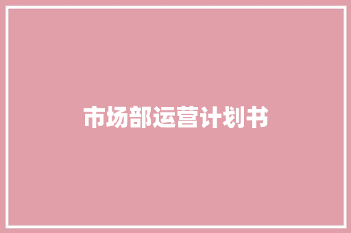 市场部运营计划书