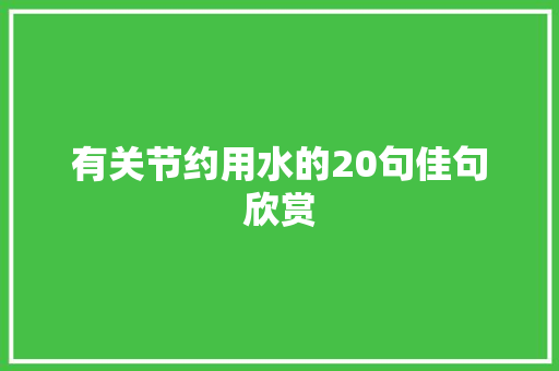 有关节约用水的20句佳句欣赏