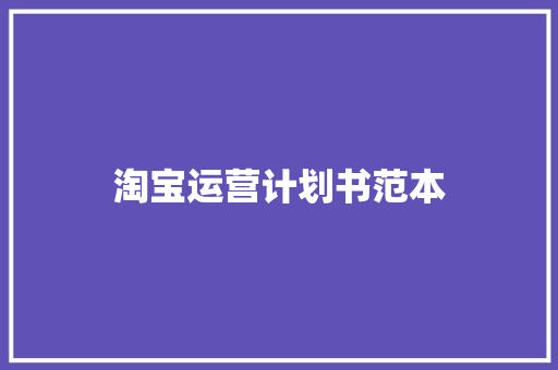 淘宝运营计划书范本
