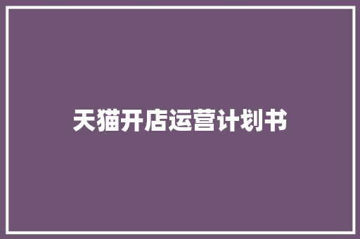 天猫开店运营计划书