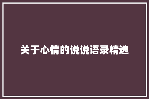 关于心情的说说语录精选
