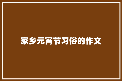家乡元宵节习俗的作文