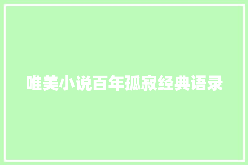 唯美小说百年孤寂经典语录 商业文案