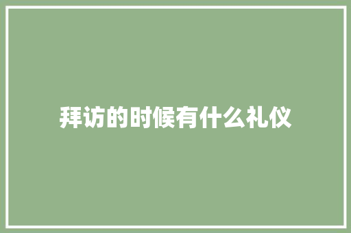 拜访的时候有什么礼仪