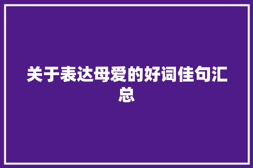 关于表达母爱的好词佳句汇总