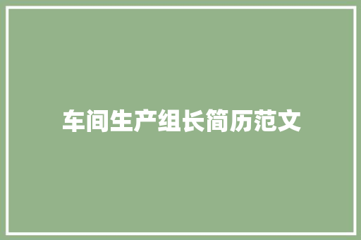 车间生产组长简历范文