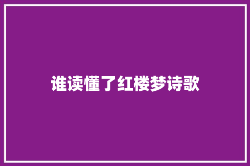谁读懂了红楼梦诗歌 写作技巧