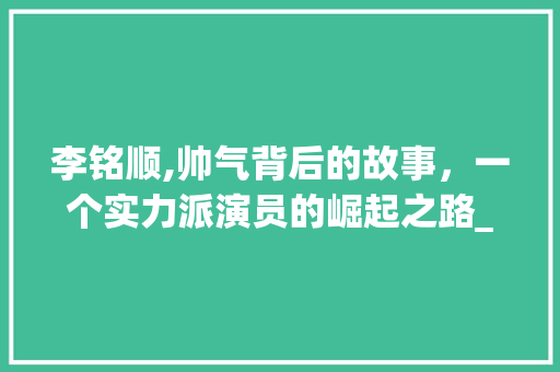 李铭顺,帅气背后的故事，一个实力派演员的崛起之路_李铭顺好帅