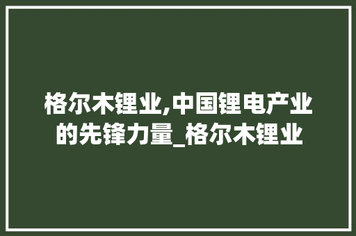 格尔木锂业,中国锂电产业的先锋力量_格尔木锂业