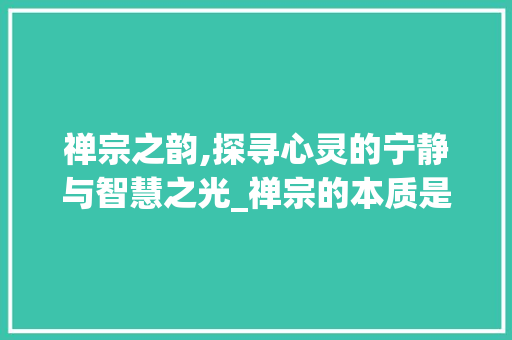 禅宗之韵,探寻心灵的宁静与智慧之光_禅宗的本质是