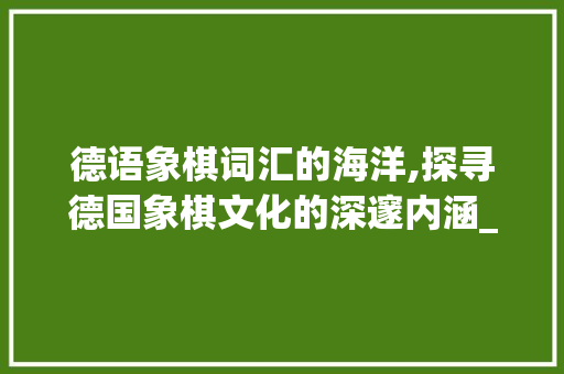 德语象棋词汇的海洋,探寻德国象棋文化的深邃内涵_德语象棋词汇积累