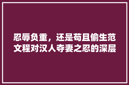 忍辱负重，还是苟且偷生范文程对汉人夺妻之忍的深层解读_范文程介绍汉人夺其妻能忍真假