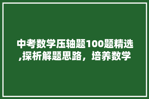 中考数学压轴题100题精选,探析解题思路，培养数学思维