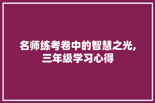 名师练考卷中的智慧之光,三年级学习心得