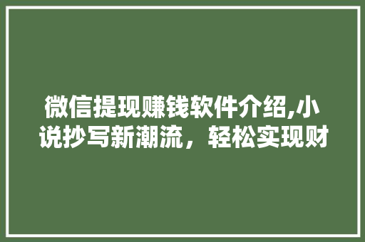 微信提现赚钱软件介绍,小说抄写新潮流，轻松实现财务自由