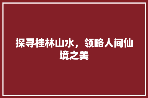 探寻桂林山水，领略人间仙境之美