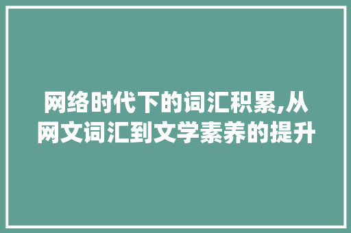 网络时代下的词汇积累,从网文词汇到文学素养的提升_网文词汇怎么积累出来
