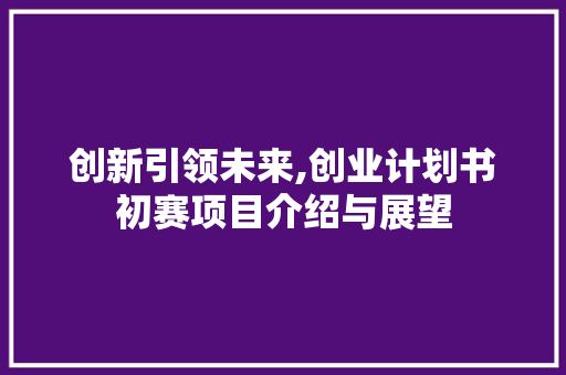 创新引领未来,创业计划书初赛项目介绍与展望