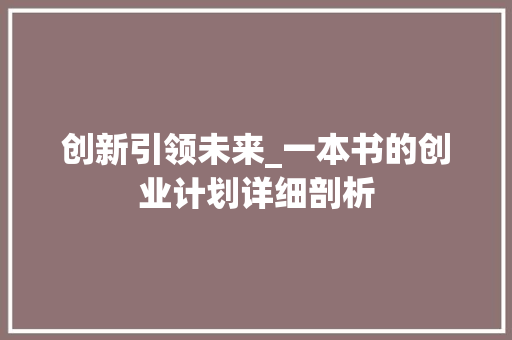 创新引领未来_一本书的创业计划详细剖析 报告写作