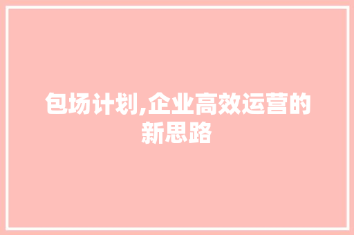 包场计划,企业高效运营的新思路