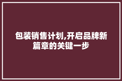 包装销售计划,开启品牌新篇章的关键一步