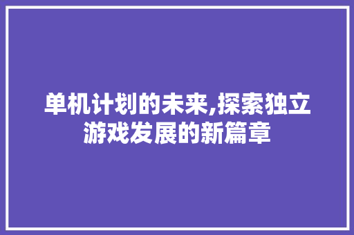 单机计划的未来,探索独立游戏发展的新篇章
