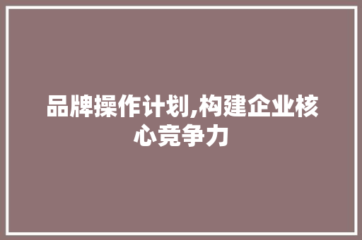 品牌操作计划,构建企业核心竞争力 写作技巧