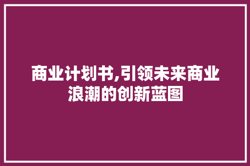 商业计划书,引领未来商业浪潮的创新蓝图
