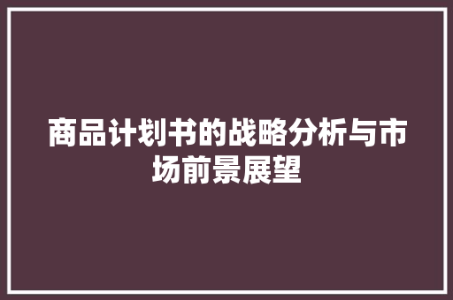 商品计划书的战略分析与市场前景展望