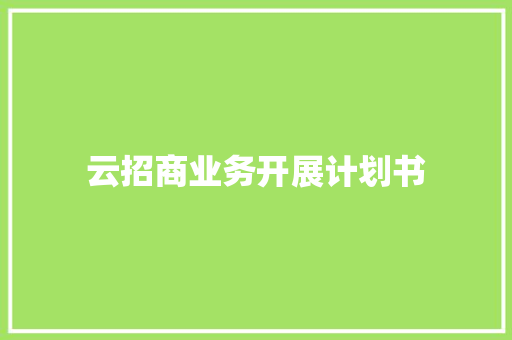 云招商业务开展计划书