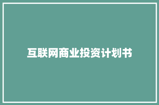 互联网商业投资计划书