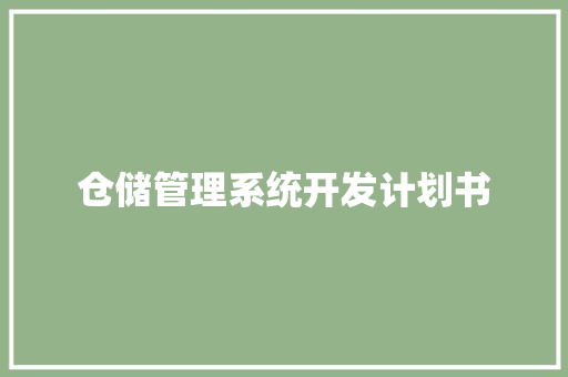 仓储管理系统开发计划书 简历模板