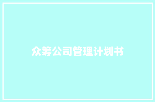 众筹公司管理计划书