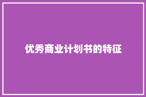 优秀商业计划书的特征