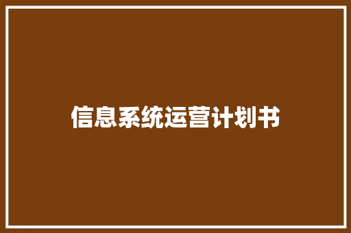 信息系统运营计划书