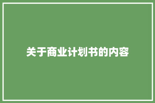 关于商业计划书的内容 范文赏析