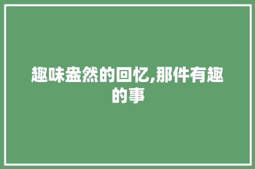 趣味盎然的回忆,那件有趣的事