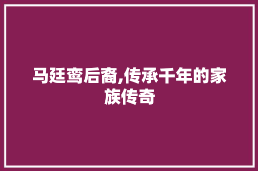 马廷鸾后裔,传承千年的家族传奇