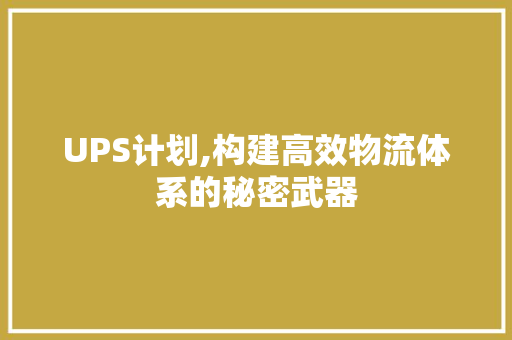 UPS计划,构建高效物流体系的秘密武器
