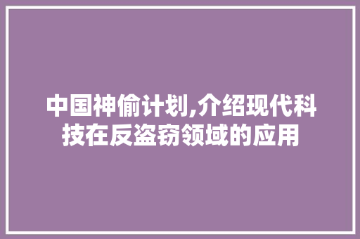 中国神偷计划,介绍现代科技在反盗窃领域的应用