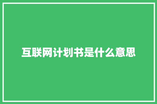互联网计划书是什么意思