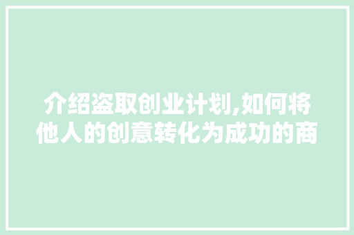 介绍盗取创业计划,如何将他人的创意转化为成功的商业项目