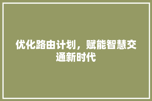 优化路由计划，赋能智慧交通新时代