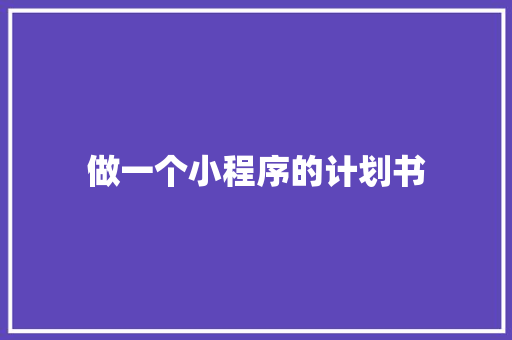 做一个小程序的计划书 范文赏析