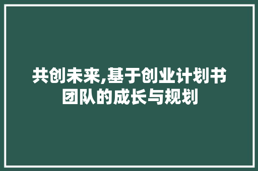 共创未来,基于创业计划书团队的成长与规划