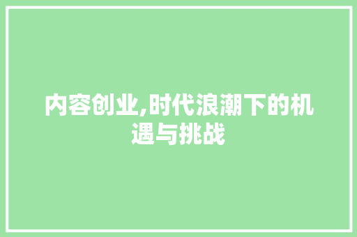内容创业,时代浪潮下的机遇与挑战