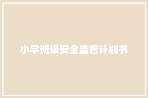 小学班级安全监督计划书