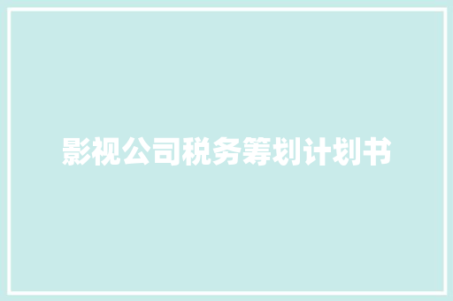 影视公司税务筹划计划书 诗歌创作