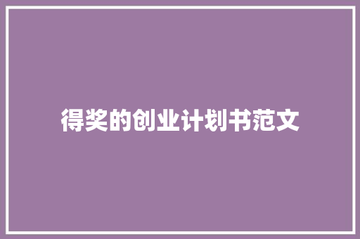 得奖的创业计划书范文