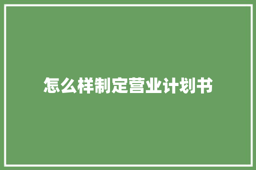 怎么样制定营业计划书